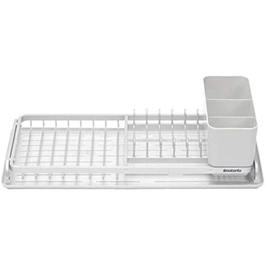 Brabantia Dish Drying Draining Rack (Compact / Light Grey) Easy-Clean Drip Tray and Removable Cutlery Basket, Corrosion-Resistant Aluminium Rack, Compact (20 x 46 cm)