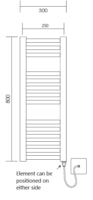 Greened House Brushed Brass Electric Heated Towel Rail 300mm W x 800mm H