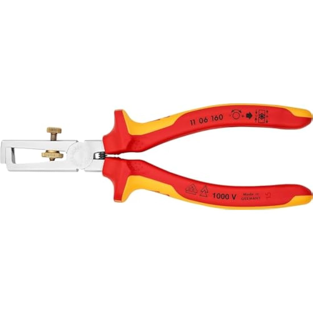 Knipex Insulation Stripper with opening spring, universal chrome-plated, insulated with multi-component grips, VDE-tested 160 mm (self-service card/blister) 11 06 160 SB