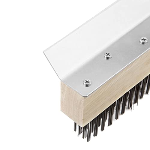 Vogue Pizza Oven Brush Head with Scraper, 10 inch Head, Brown, Carbon Steel Bristles, Size: 80(H) x 255(W)mm, Handle (GE211) Sold Separately, GE204