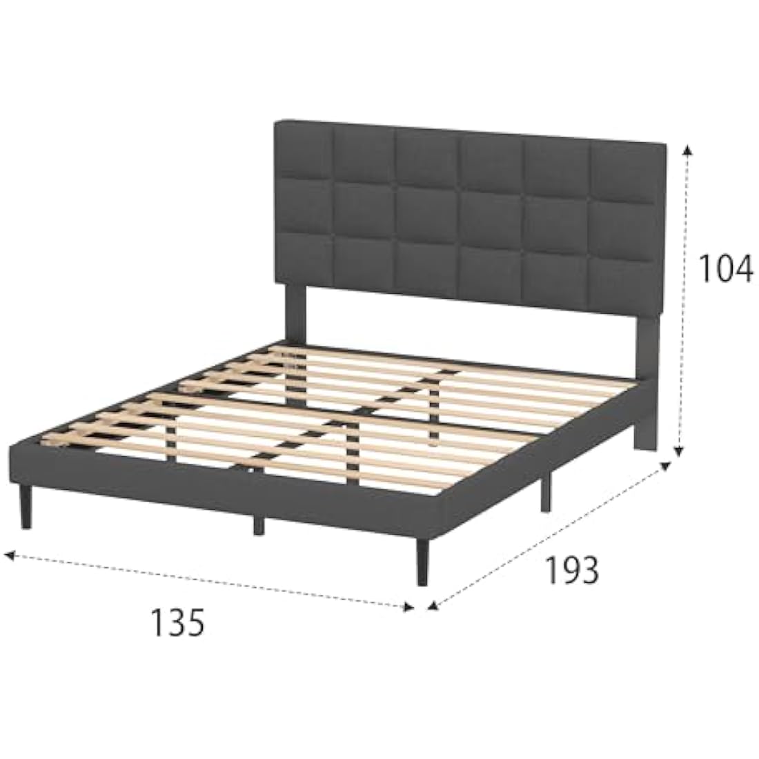 Yocreat Double Bed Frame, Easy Assembly, Sturdy Wooden Slat Support, Upholstered Platform with Headboard, No Box Spring Needed, Gray Double Bed 135×190