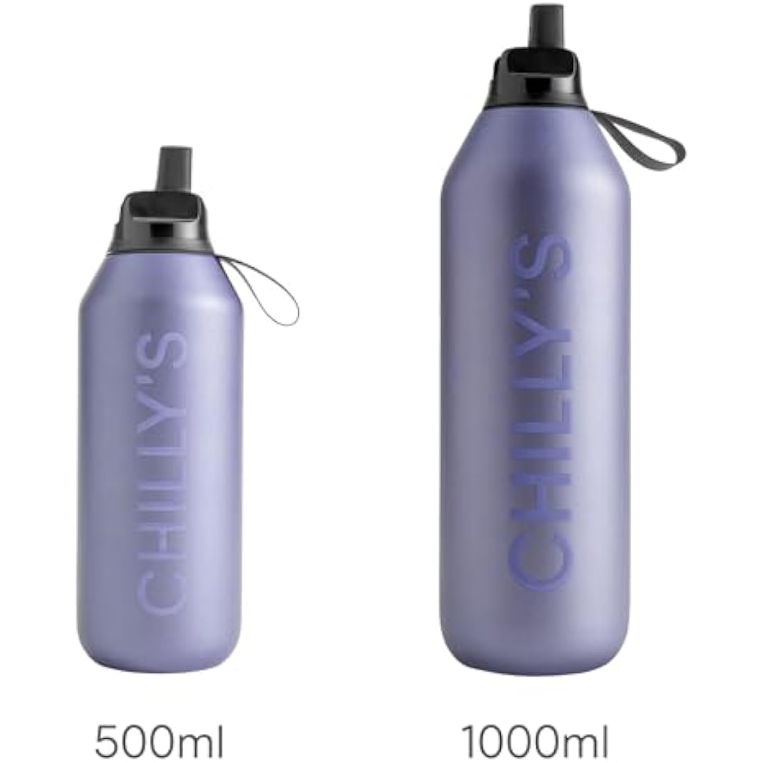 Chilly's Series 2 Flip Water Bottle with Sports Lid, Telescopic Straw and Nylon Carry Loop - Easy Flip Lid, Straw Cleaning Brush Included
