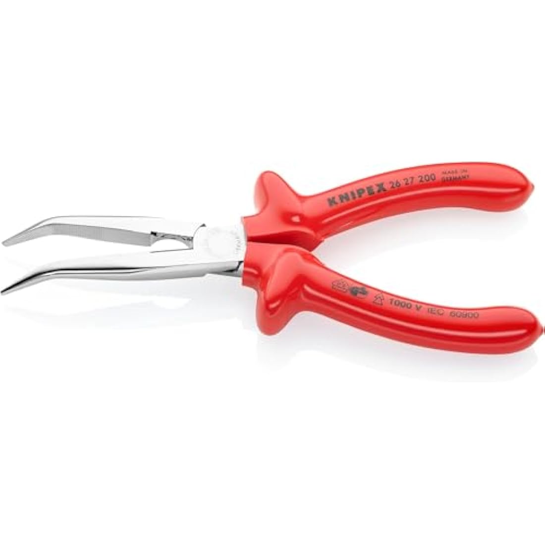 Knipex Snipe Nose Side Cutting Pliers (Stork Beak Pliers) chrome-plated, with dipped insulation, VDE-tested 200 mm 26 27 200