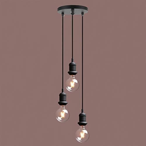 Yosoan Lighting Industrial Loft Bar Cluster 3 Pendant Light Fittings, Vintage Triple Hanging Pendant Ceiling Lights for Kitchen Island Living Room Dining Room (Black)