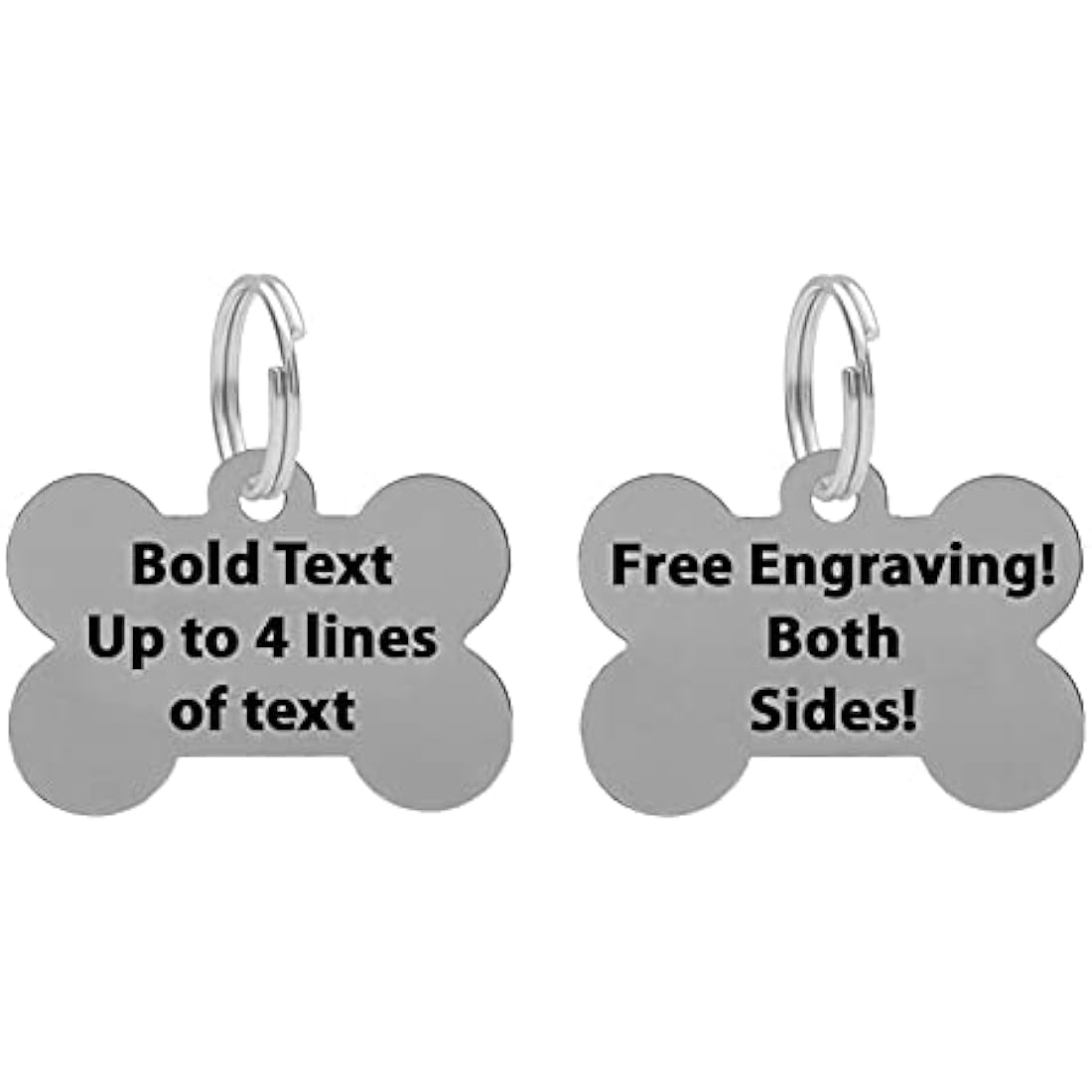 Personalised Engraved Dog Bone Bold & Black Lettering ID Tag in Silver Or Brass 38mm (Silver/Nickel)