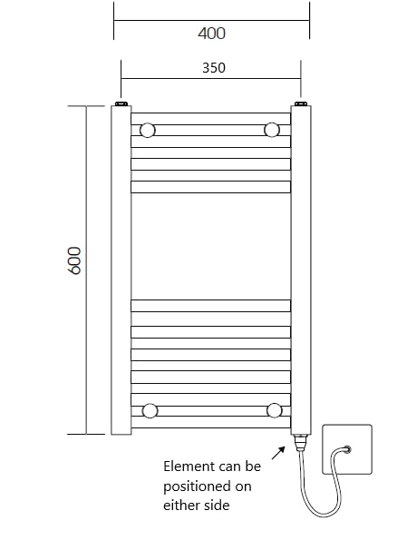 Greened House Chrome Electric Heated Towel Rail 400mm W x 600mm H