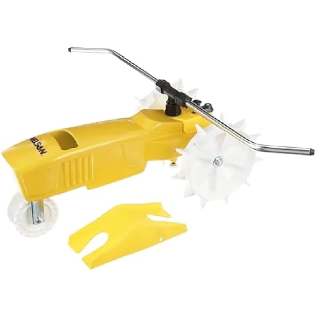 Nelson Rain Train Traveling Sprinkler for Yard, Heavy Duty Rotating Lawn Sprinkler with Large Area Coverage, Yellow