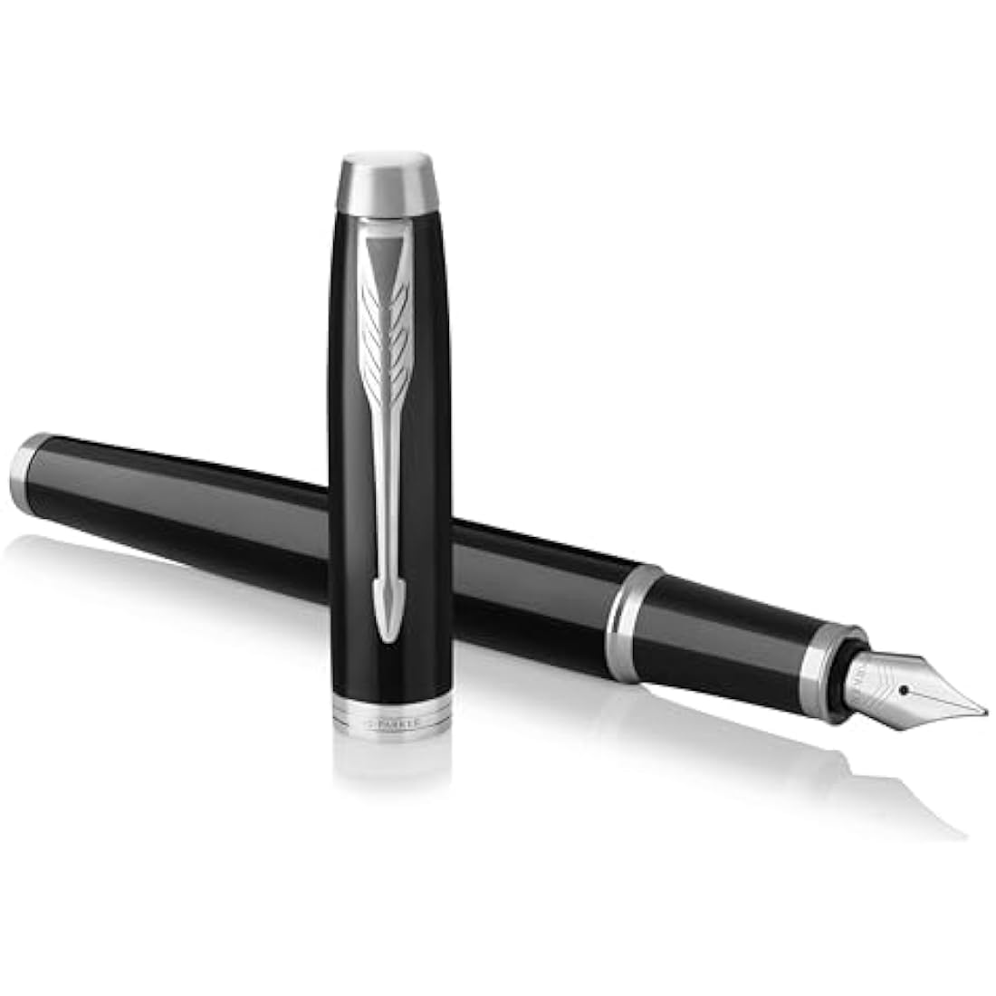 Parker IM Fountain Pen | Black Lacquer with Chrome Trim | Fine Nib with Blue Ink Refill | Gift Box