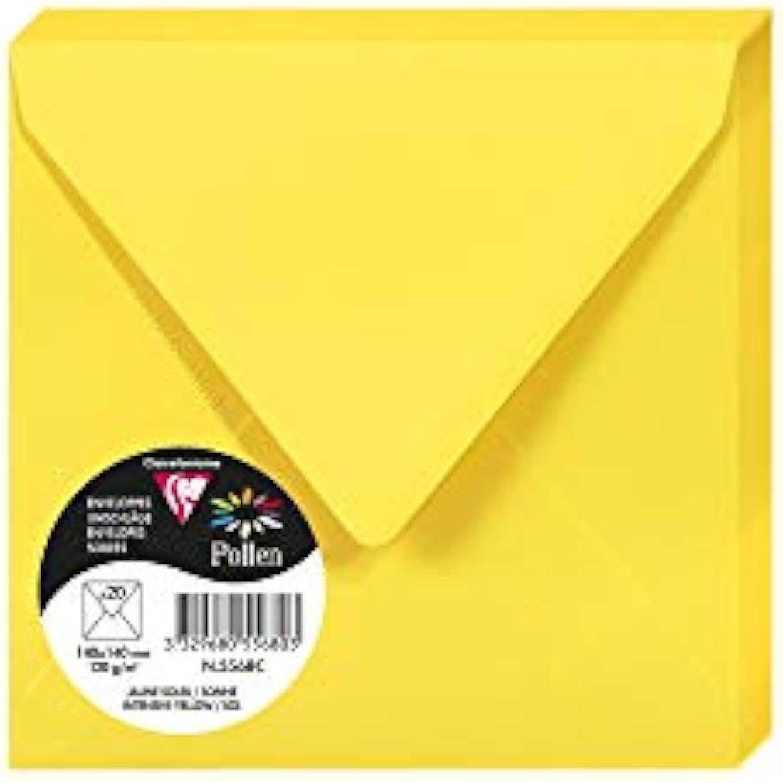 Clairefontaine - Ref 5568C - Pollen Envelopes (Pack of 20) - 140 x 140mm Sized, 120gsm Paper, Gummed Seal, Inkjet & Laser Printer Compatible, Acid Free - Intensive Yellow