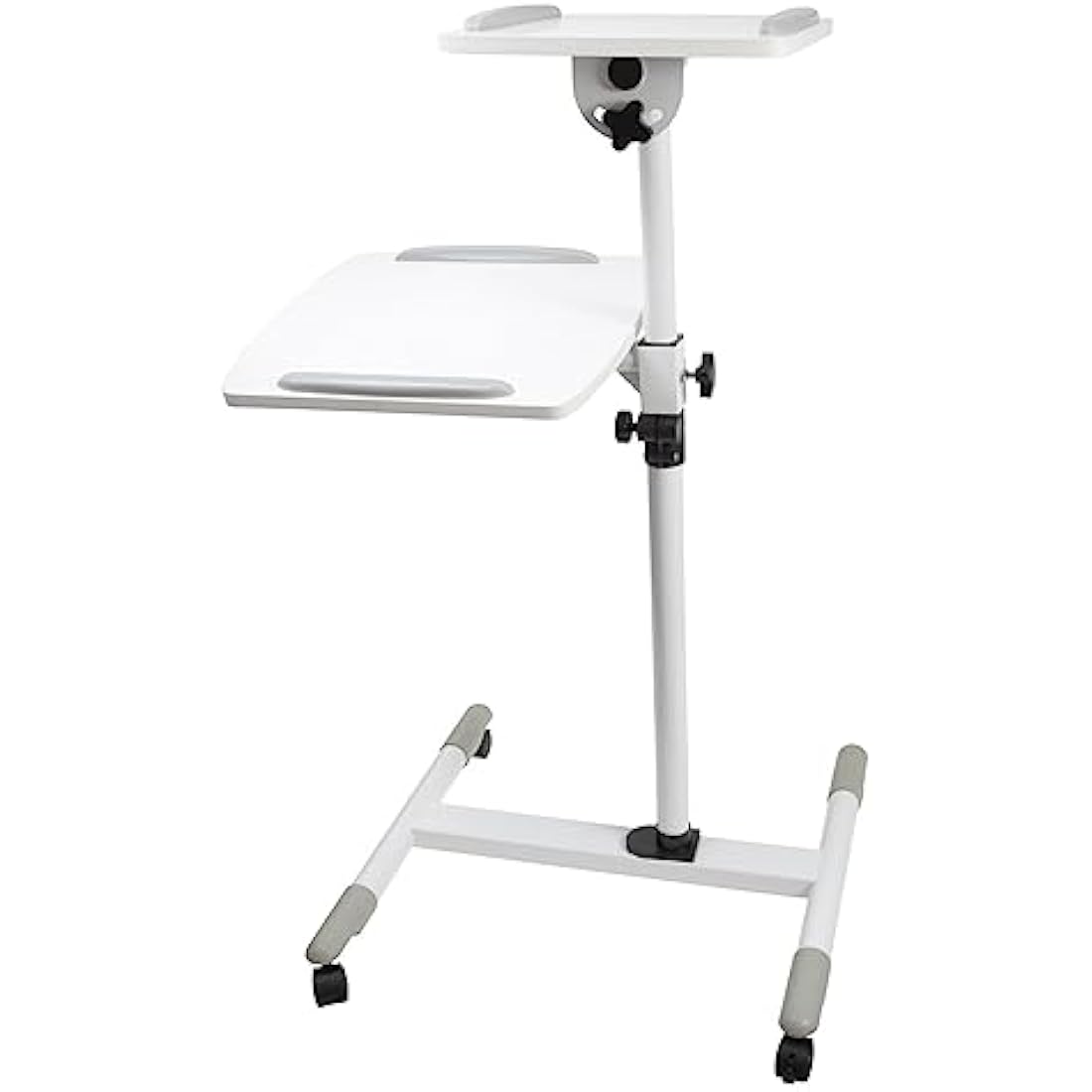 Properav Mobile Desk Workstation & Projector Trolley - White | Moveable On Caster Wheels | Adjustable Height 850-1100mm | 10kg Capacity | For Laptop, Projector, Consoles & More