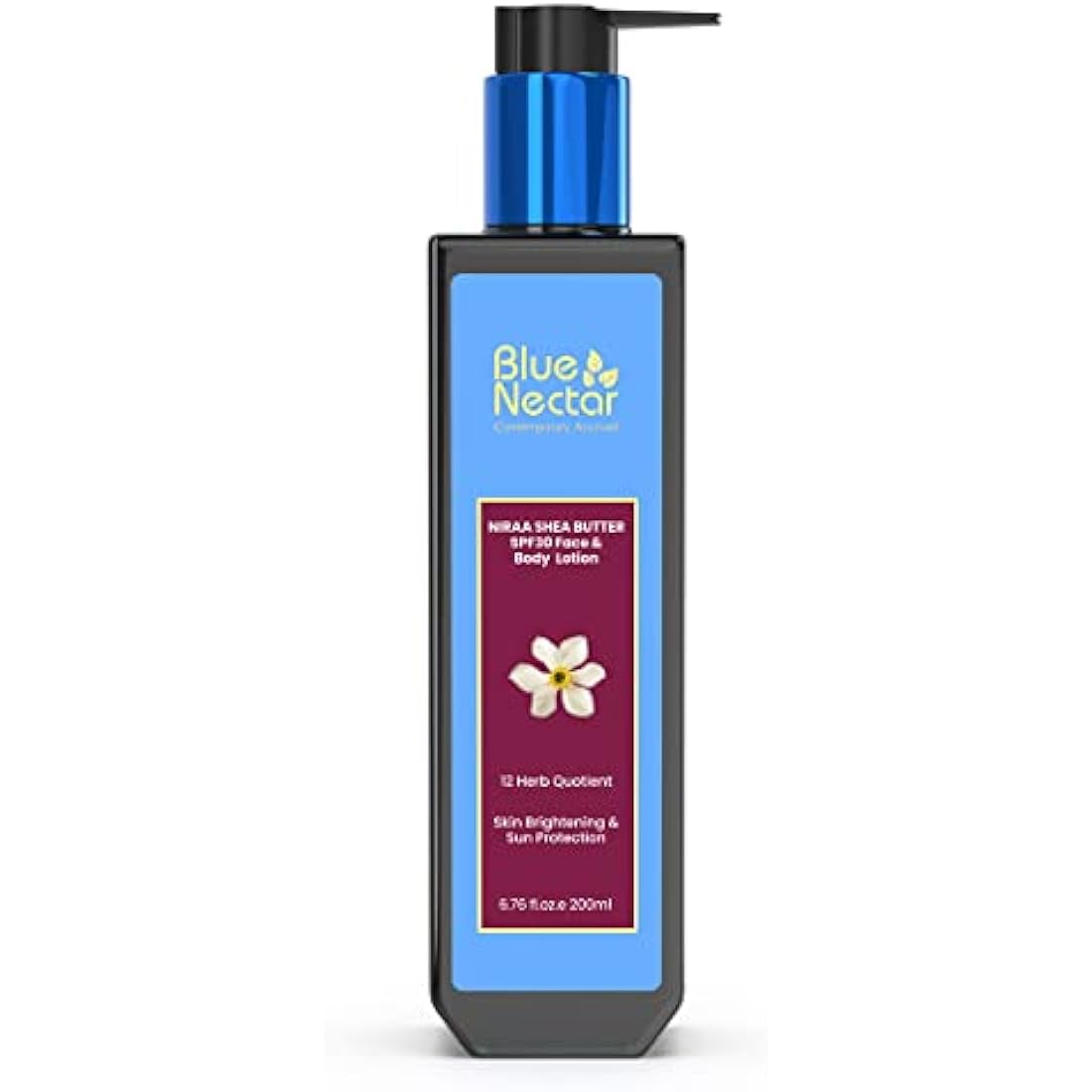 Blue Nectar Cocoa Butter Brightening Body Sunscreen Lotion Cream with SPF 30 PA ++, Nargis - No Parabens, Silicones, Mineral Oil, Color (10 Ayurvedic Herbs, 200 ml)