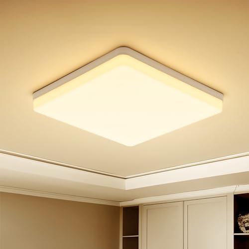 Yafido LED Square Ceiling Light Fitting 48W 4320LM, Warm White 3000K, IP44 Waterproof, 30CM Modern Ultra Bright Lighting Fixture 220V for Bathroom Kitchen Living Room Roof Office
