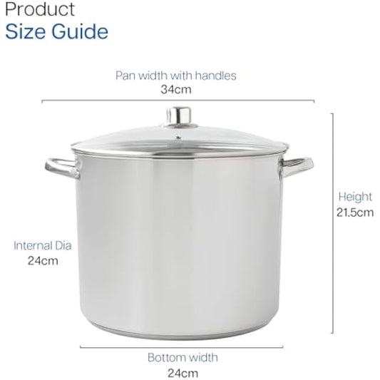 Cooking Pot Induction Stock Pot 9 litres Stainless Steel Deep Pots, Can Be Used as Stew, Soup Pot and Pasta Pot with Tempered Glass Lid