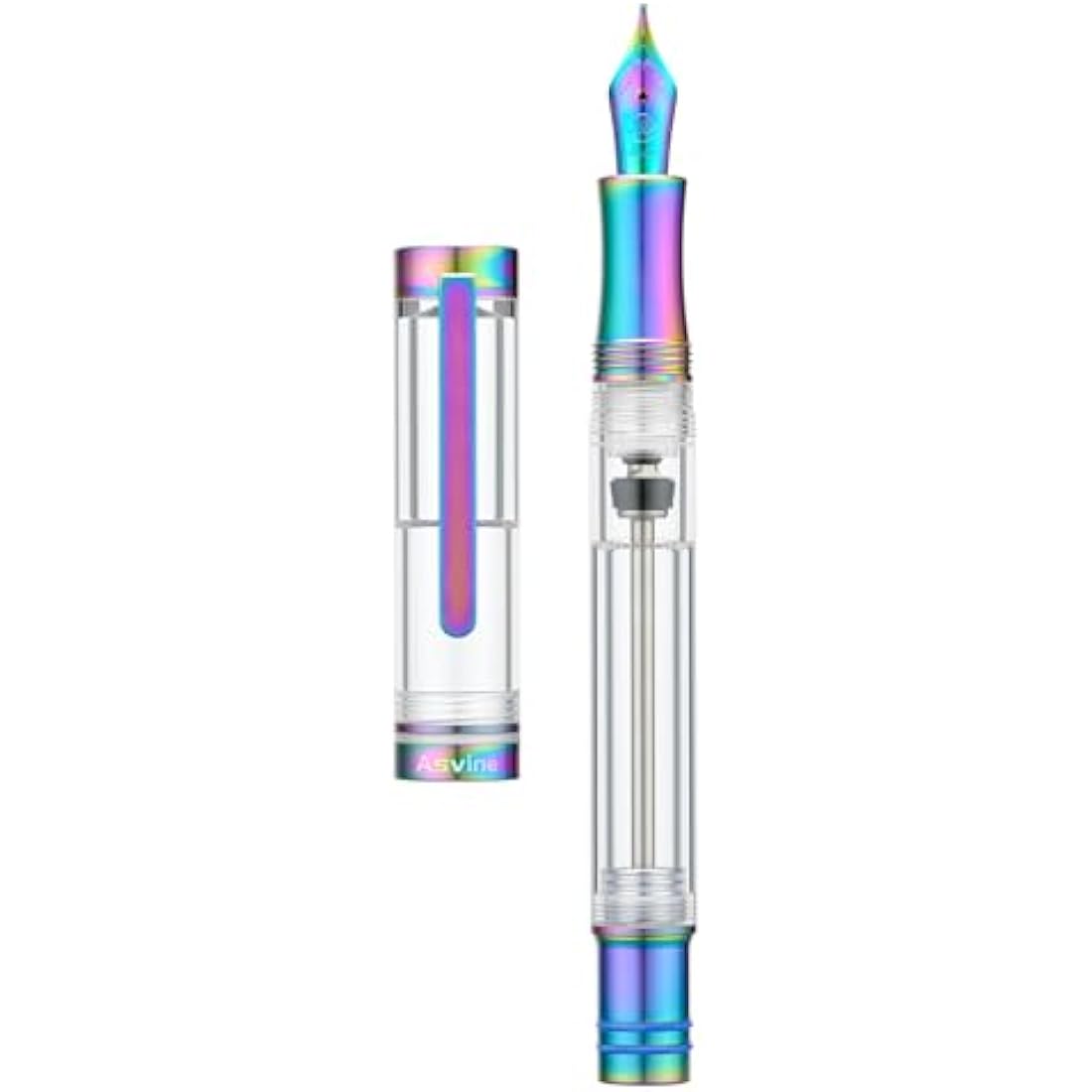 Asvine V200 Titanium Fountain Pen Vacuum Filling, Rainbow Iridium Fine Point Transparent Acrylic Smooth Writing Pen Case Set