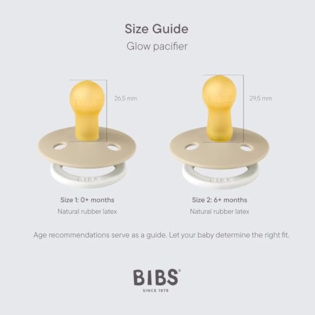 BIBS Colour Night Glow in The Dark Soother 2-Pack, BPA Free Dummy Pacifier, Round Nipple. Natural Rubber Latex, Made in Denmark, Size 3 (18+ Months), Vanilla Glow