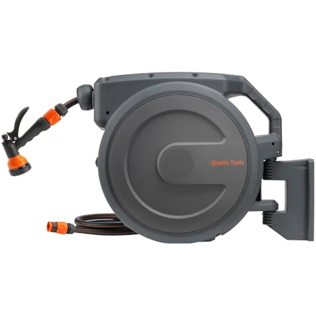 Giraffe Tools Retractable Hose Reel Wall Mounted, 35+2m Garden Hose Reel, 180° Pivotal with 7 in 1 Spray Nozzle, Grey