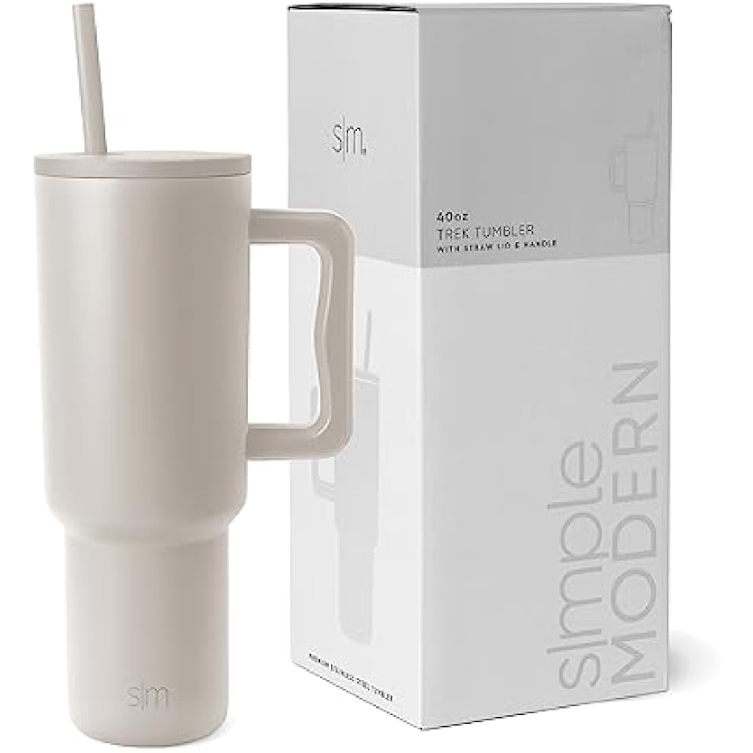Simple Modern Tumbler 40 oz with Handle and Straw | Insulated Stainless Steel Water Bottle Iced Coffee Cup Travel Mug | Gifts for Women & Men | Trek | 1180ml | Almond Birch