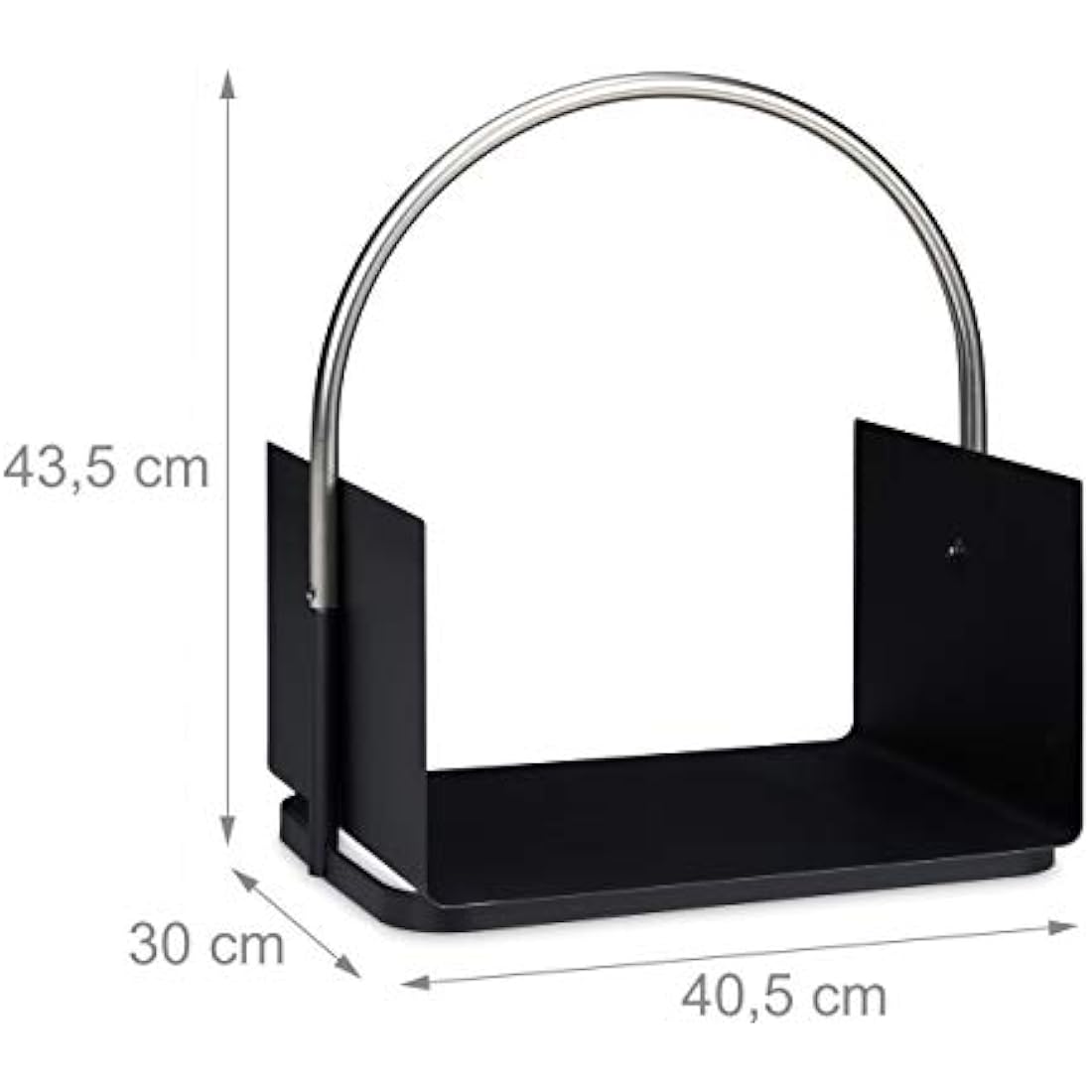 Relaxdays Firewood Basket, Metal, Nickel-Plated Handle, for Indoors, Wood Carrier, HxWxD: 43.5 x 40.5 x 30 cm, Black