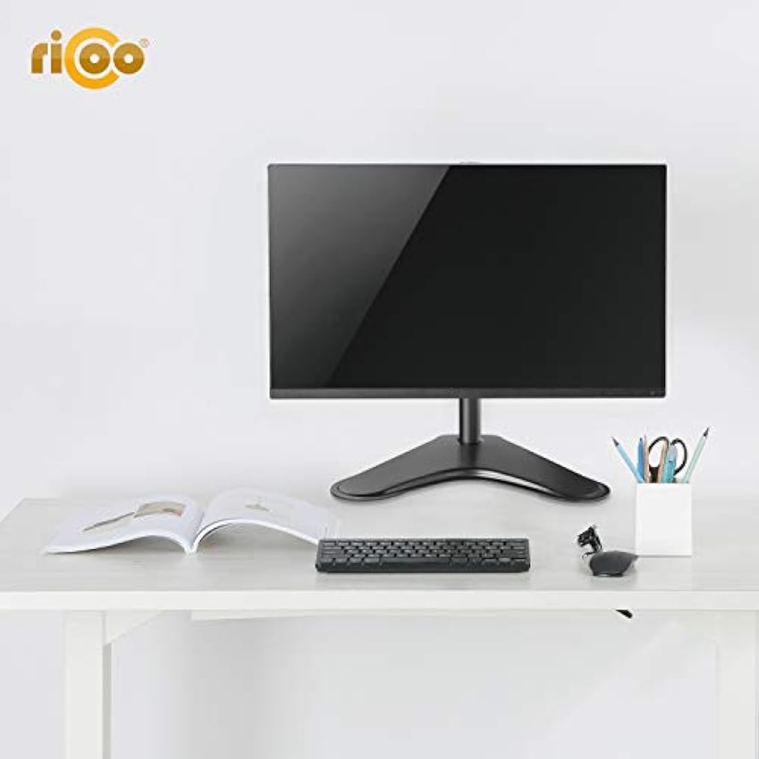RICOO Single Monitor Stand Tilt Swivel 13-32 Inch TS7211 Universal VESA 75x75 100x100 Mount also Curved Screens Computer Monitor Bracket
