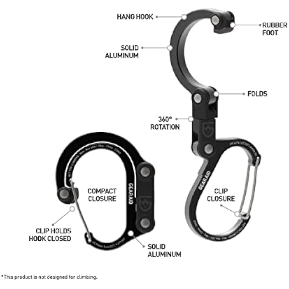 Gear Aid HEROCLIP Mini - Carabiner Clip, Hook & Hang Camping Accessories, Handbag, Purse or Backpack, Baby Pushchair Pram Hanger, Multifunctional Cool Gadget Gift