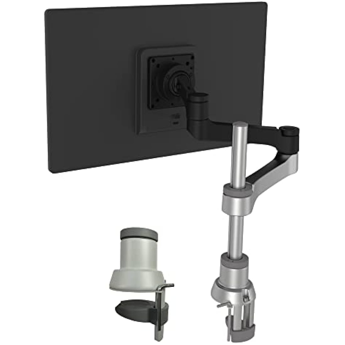 R-Go Tools Zepher 4 C2, Single monitor arm, Adjustable Vesa(75x75 and 100x100mm) Mount Desk Stand with Clamp, Fits 40’’Inch LCD Computer Monitors, Weigh max 8KG, Matte silver