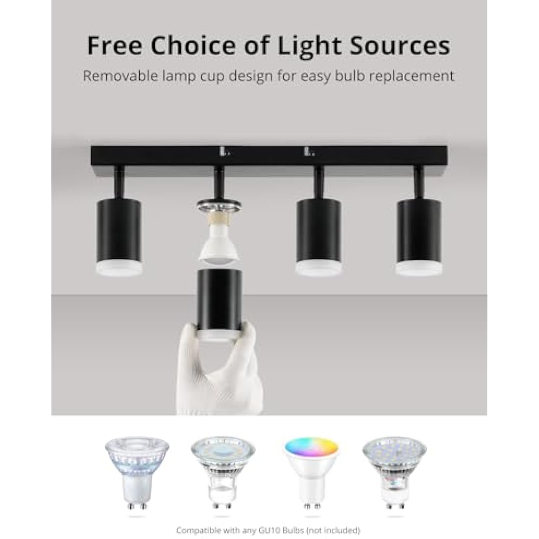 Gr4tec Spotlights Ceiling Lights 4 Way, Black Ceiling Light Fittings, Rotatable Kitchen Ceiling Light, GU10 Spotlight Bar, Modern Ceiling Light Indoor for Bedroom Living Room, Bulb Not Included