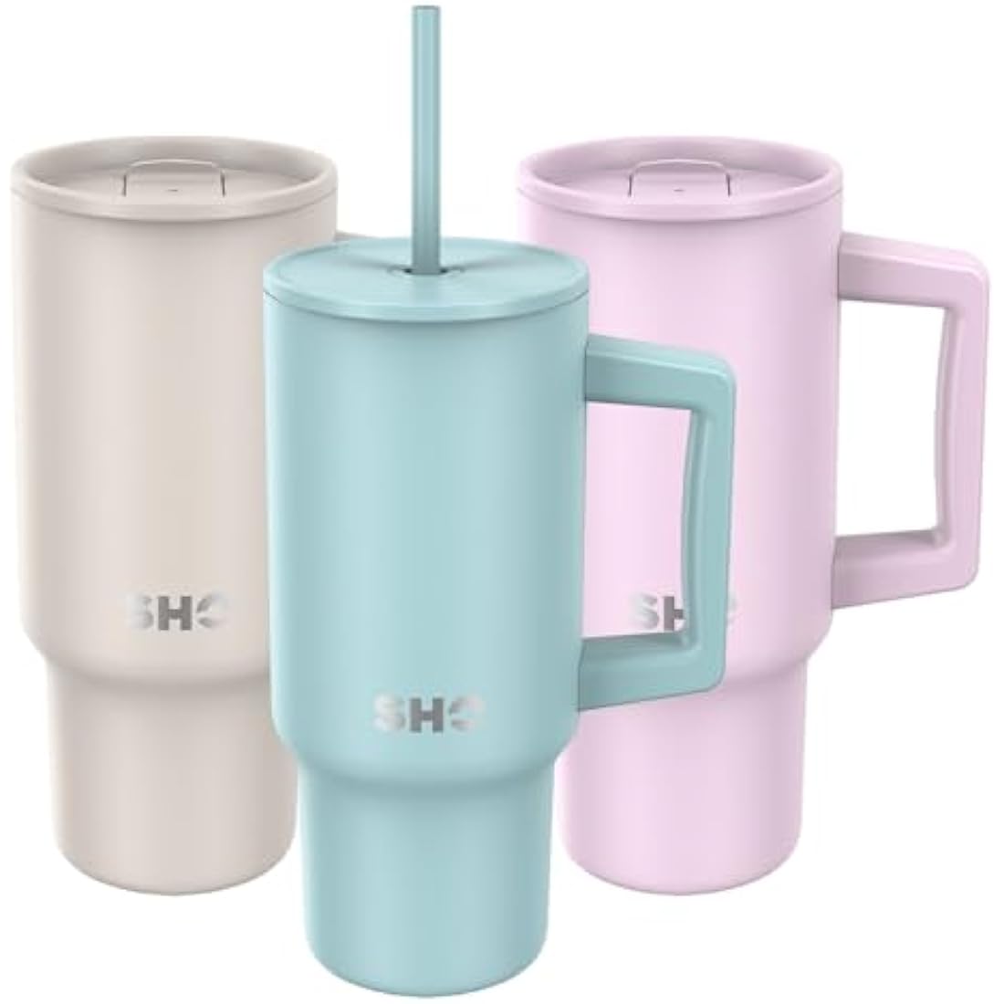 SHO XL Tumbler - Insulated Stainless Steel Reusable Water Bottle Iced Coffee Travel Mug with Handle, Straw Lid & Slider Lid - 900ml / 30 oz - Cold 24 Hours - Hot 12 Hours (Arctic Mist, 900ml)