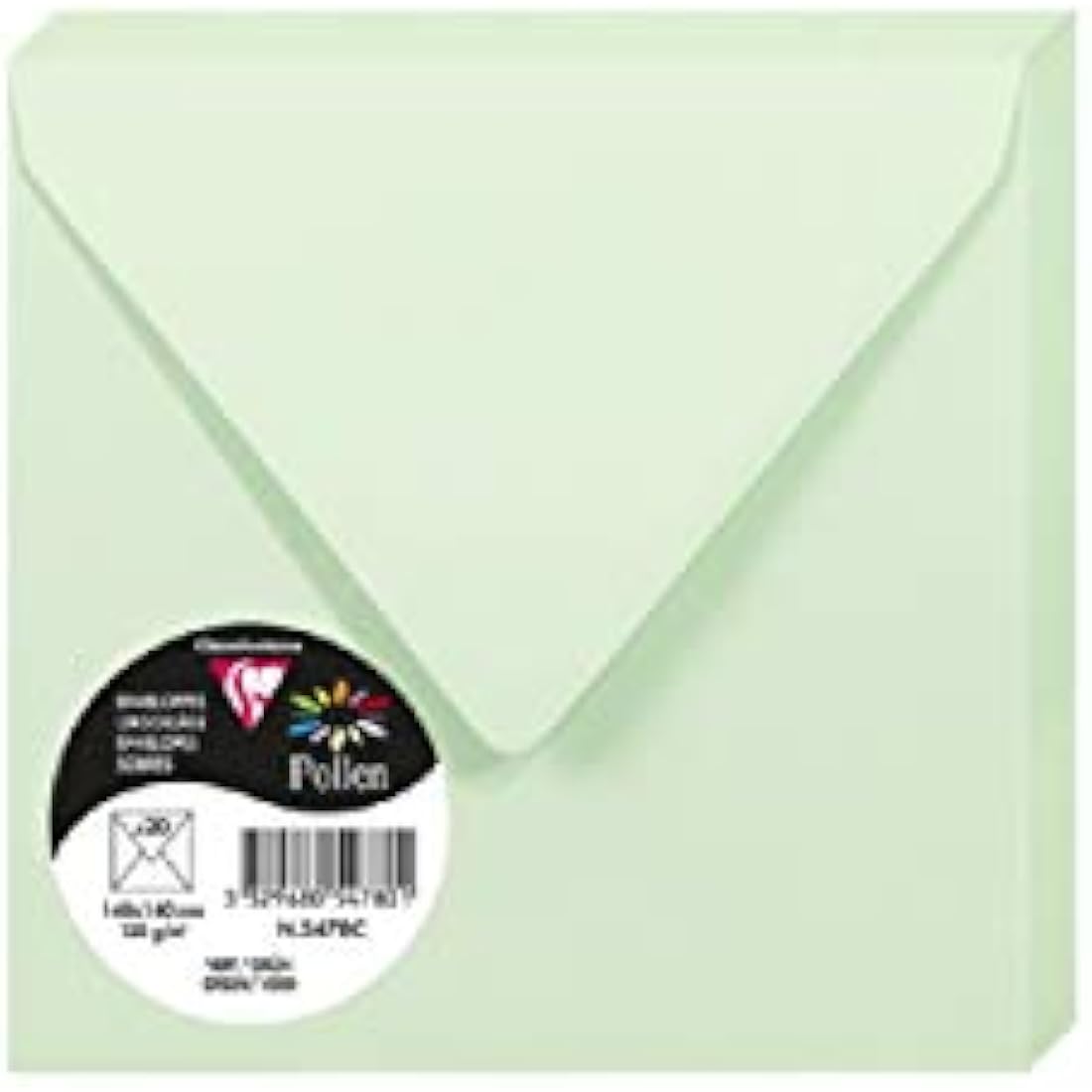 Clairefontaine - Ref 5478C - Pollen Envelopes (Pack of 20) - 140 x 140mm Sized, 120gsm Paper, Gummed Seal, Inkjet & Laser Printer Compatible, Acid Free - Green