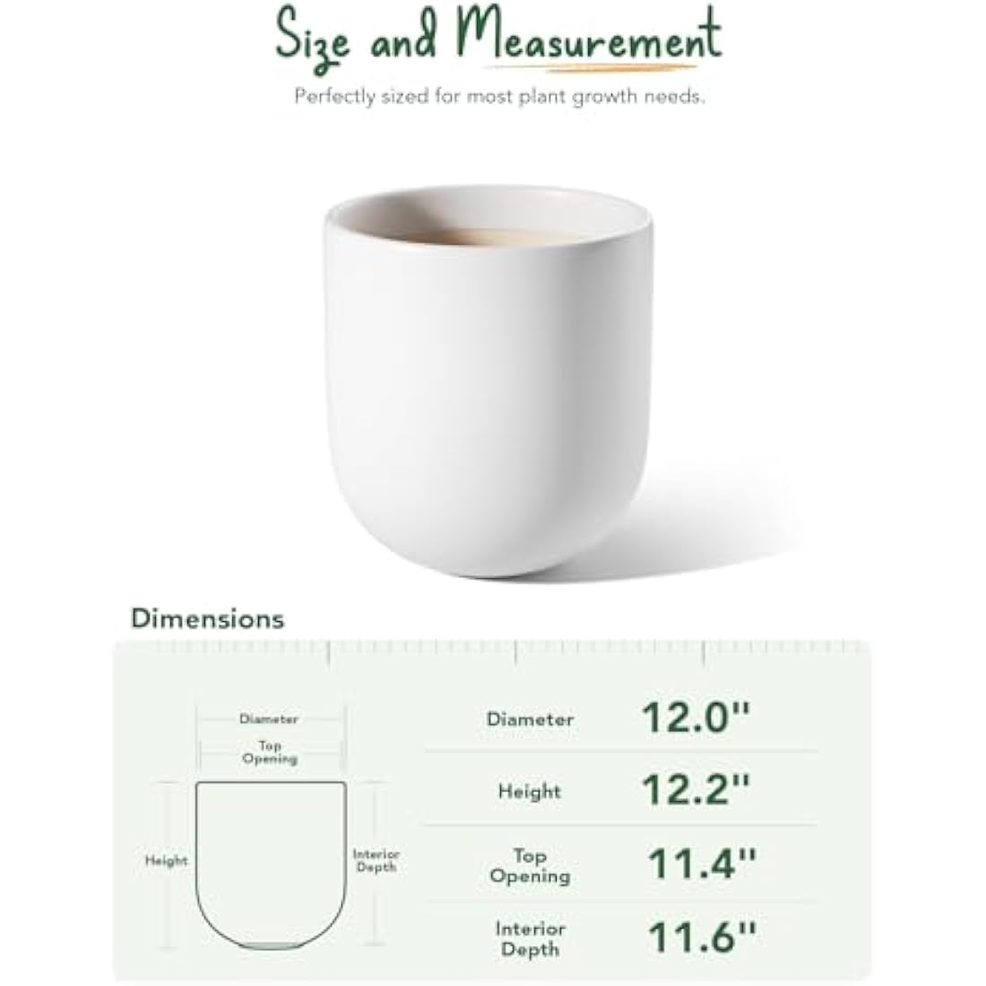 LE TAUCI 30 cm Plant Pot, Ceramic Large Planters for Indoor Plants, Indoor Plant Pots for Home Garden Patio Office, Outdoor Flower Pots with Drainage Holes and Rubber Plug, White