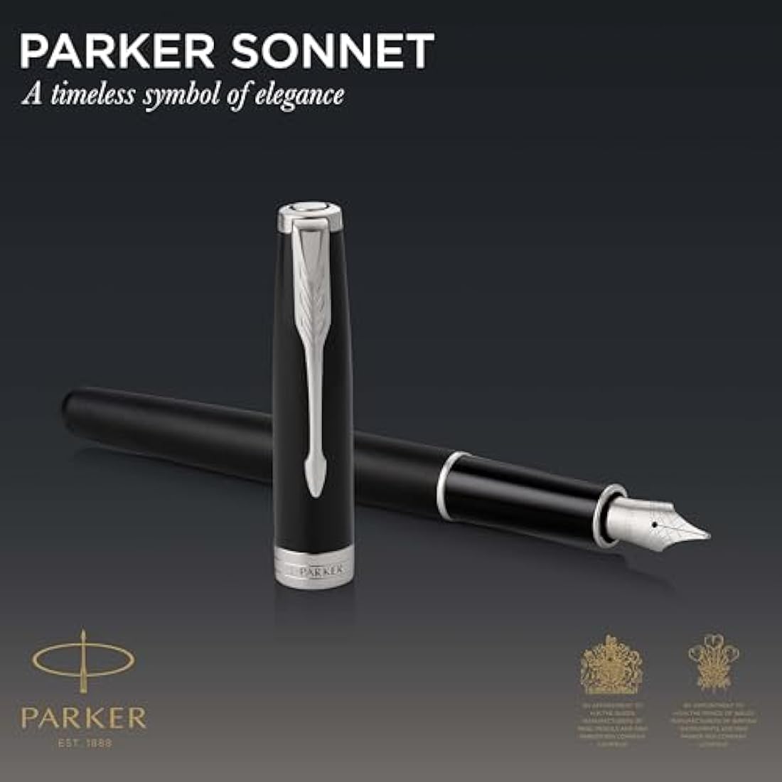 Parker Sonnet Fountain Pen | Matte Black Lacquer with Palladium Trim | Fine Nib | Gift Box