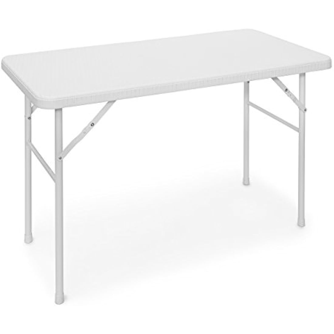 Relaxdays BASTIAN Rectangular Patio Table Folding Table 74 x 121.5 x 61 cm, Folding Table for Backyard, Balcony or Porch with Metal Frame, Rattan Look Side Table or Camping Table, White