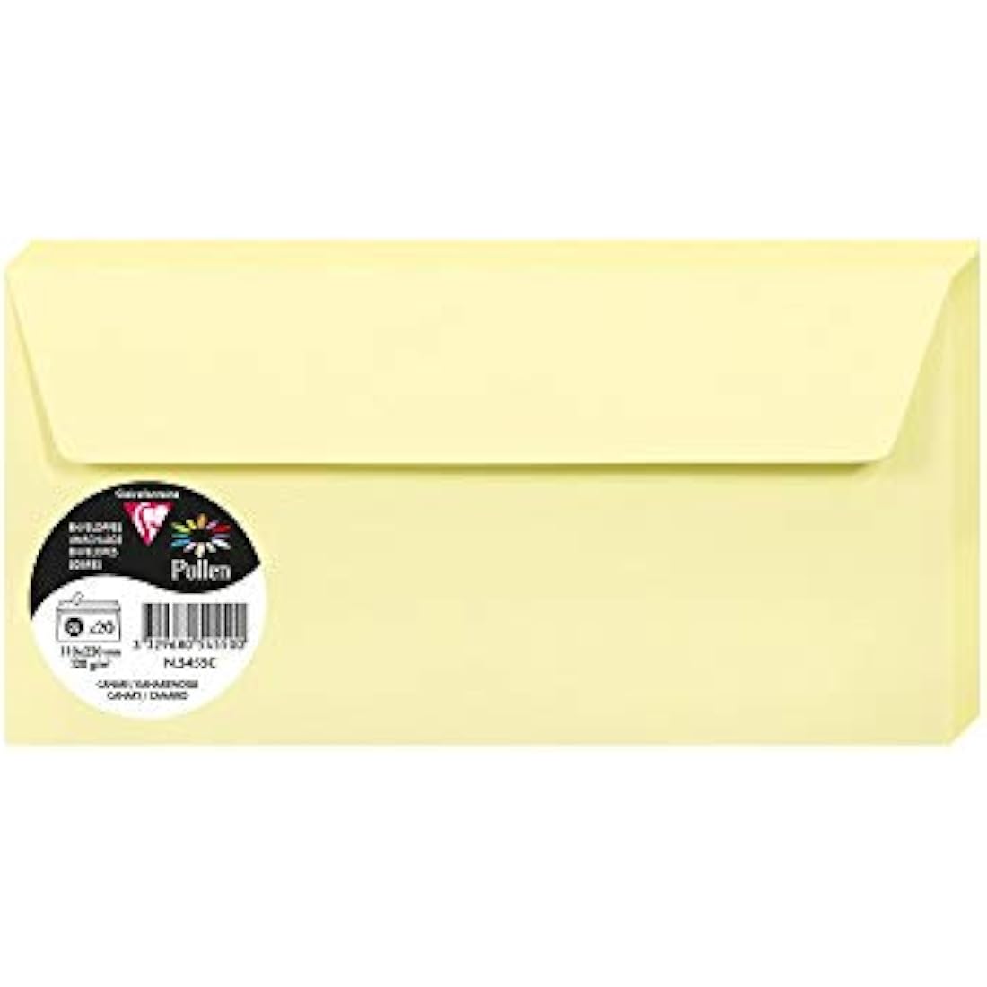 Clairefontaine - Ref 5455C - Pollen Adhesive Envelopes (Pack of 20) - DL Sized, 120gsm Paper, Printer-Compatible, Acid Free, Adhesive Strip for Easy Seal - Canary
