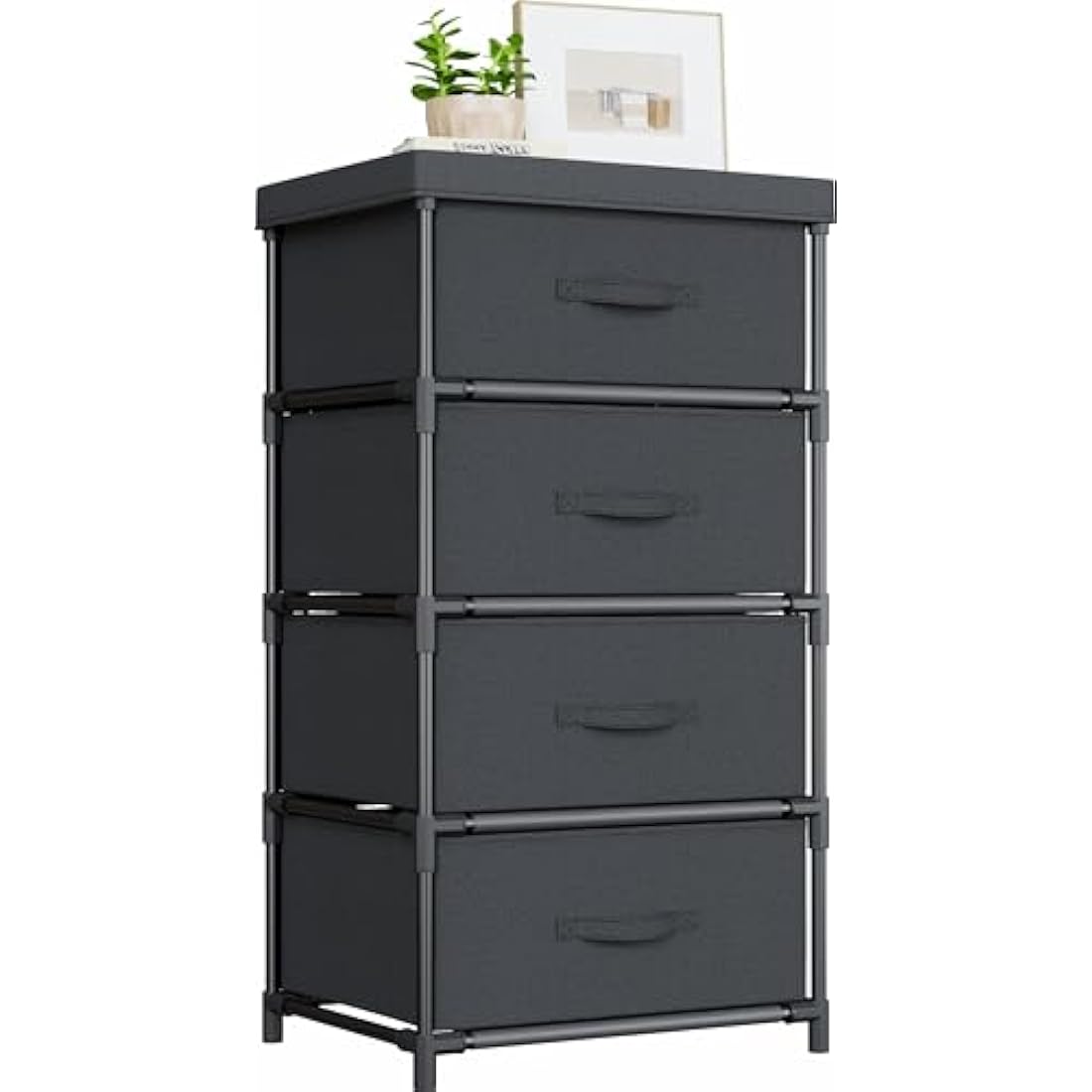WANGIRL Fabric Chest of Drawers Bedroom, 4 Drawers Storage Unit with Sturdy Steel Frame, Dresser Drawers for Bedroom, Living Room, Hallway, Office and Closet - Black