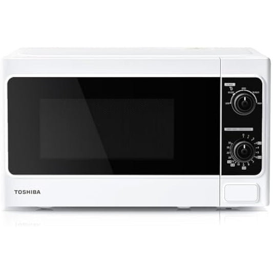 TOSHIBA 20 Liter 800W Manual Control Solo Small Microwave, Compact with 5 Power Levels, Automatic Defrost Function, Perfect for 9'' pizza, Clock and Timer, Easy Clean, White- MM-MM20P(WH)
