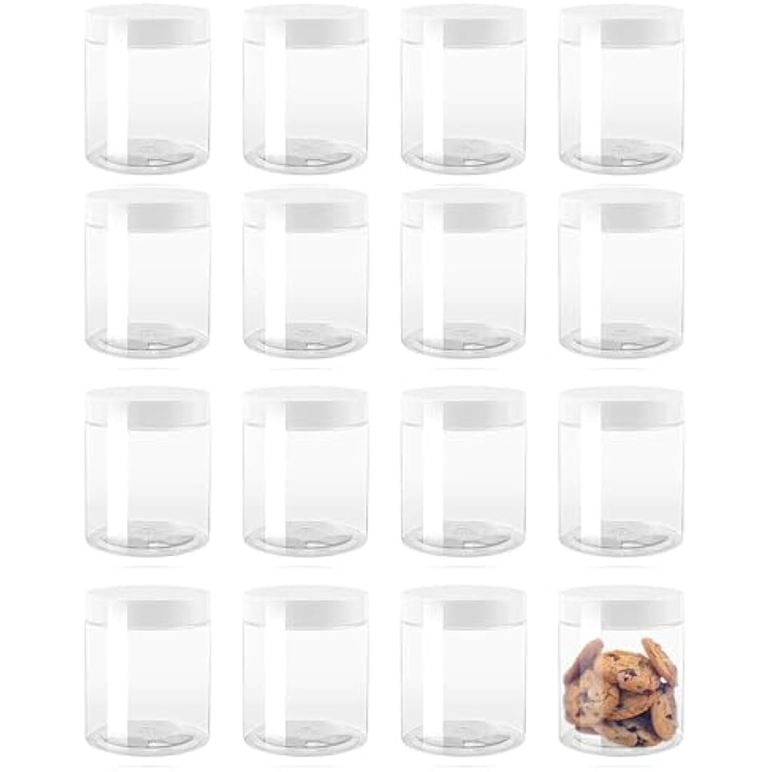 ZEONHEI 16 Pack 500ml Plastic Jars with White Lids, 16oz Refillable Clear Plastic Containers, Round Empty Leak-Proof Storage Spice Jars for Slime Making Kitchen Travel DIY Cosmetic Crafts
