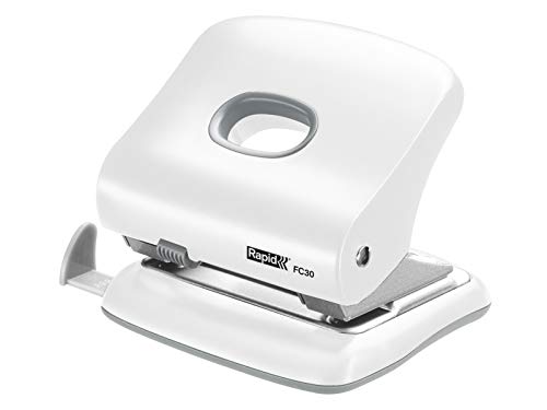 Rapid Fashion FC30 Strong 2 Hole Punch, Punches up to 30 Sheets, Adjustable Guide Bar, Ergonomic Design, White, 5000363