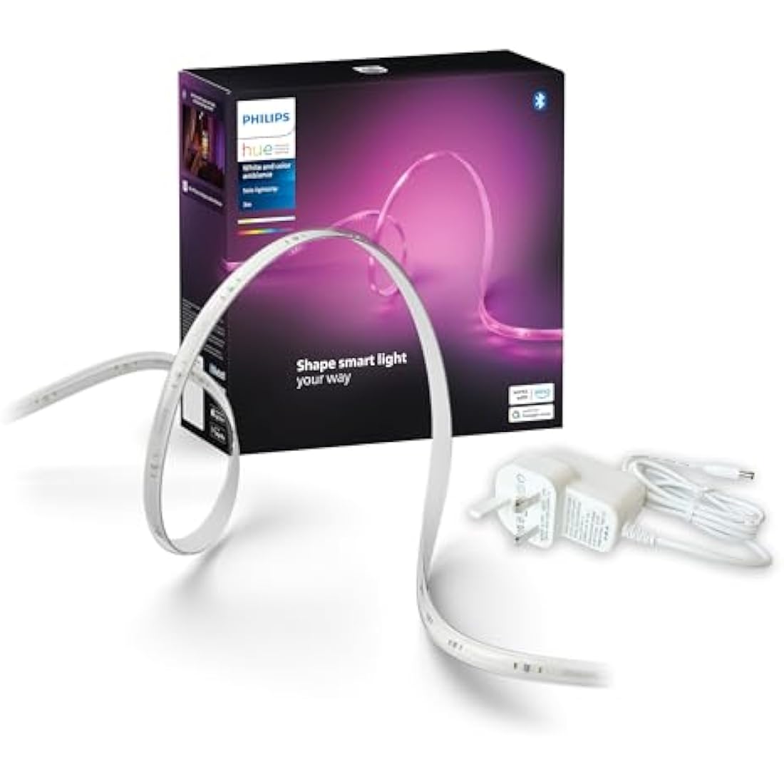 Philips Hue Indoor 3-Meter Smart LED Solo lightstrip (Non Extendable) - 1 Pack - Control with Hue App - Works with Alexa, Google Assistant and Apple HomeKit, Plug Type G, White [Energy Class G]