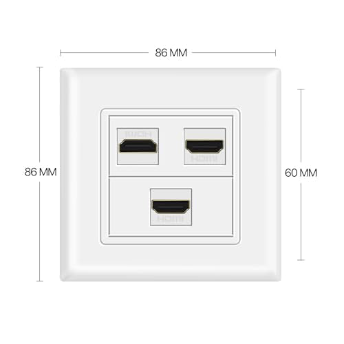 TNP HDMI Wall Plate (3 Port, White) HDMI Faceplate Socket Insert Jack Outlet Panel Mount Support 4K 60Hz HDR ARC/eARC Full HD 3D Ethernet High Speed Cable Extension Coupler f/Projector & Home Theater