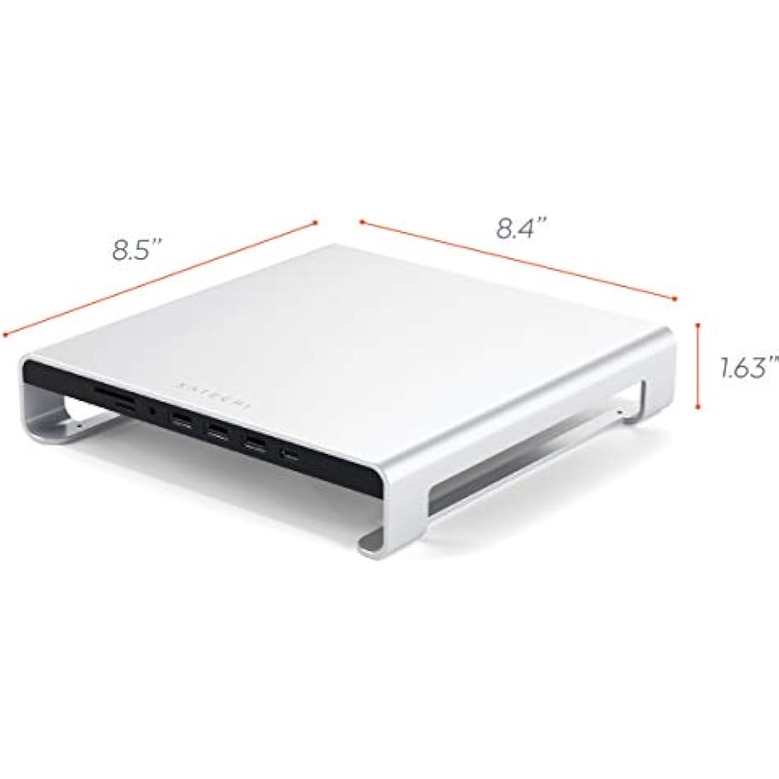 SATECHI Type-C Aluminum Monitor Stand Hub with USB-C Data, USB 3.0, Micro/SD Card Slots & 3.5mm Headphone Jack - For Apple Studio Display, iMac, iMac Pro (Silver)