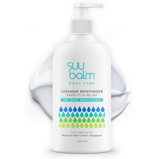 Suu Balm - Itch Relief Cream, Menthol & Ceramide Body Moisturiser - Itch Relief in 5 Minutes - Psoriasis, Dry, Sensitive Skin, Eczema Treatment (350ml)