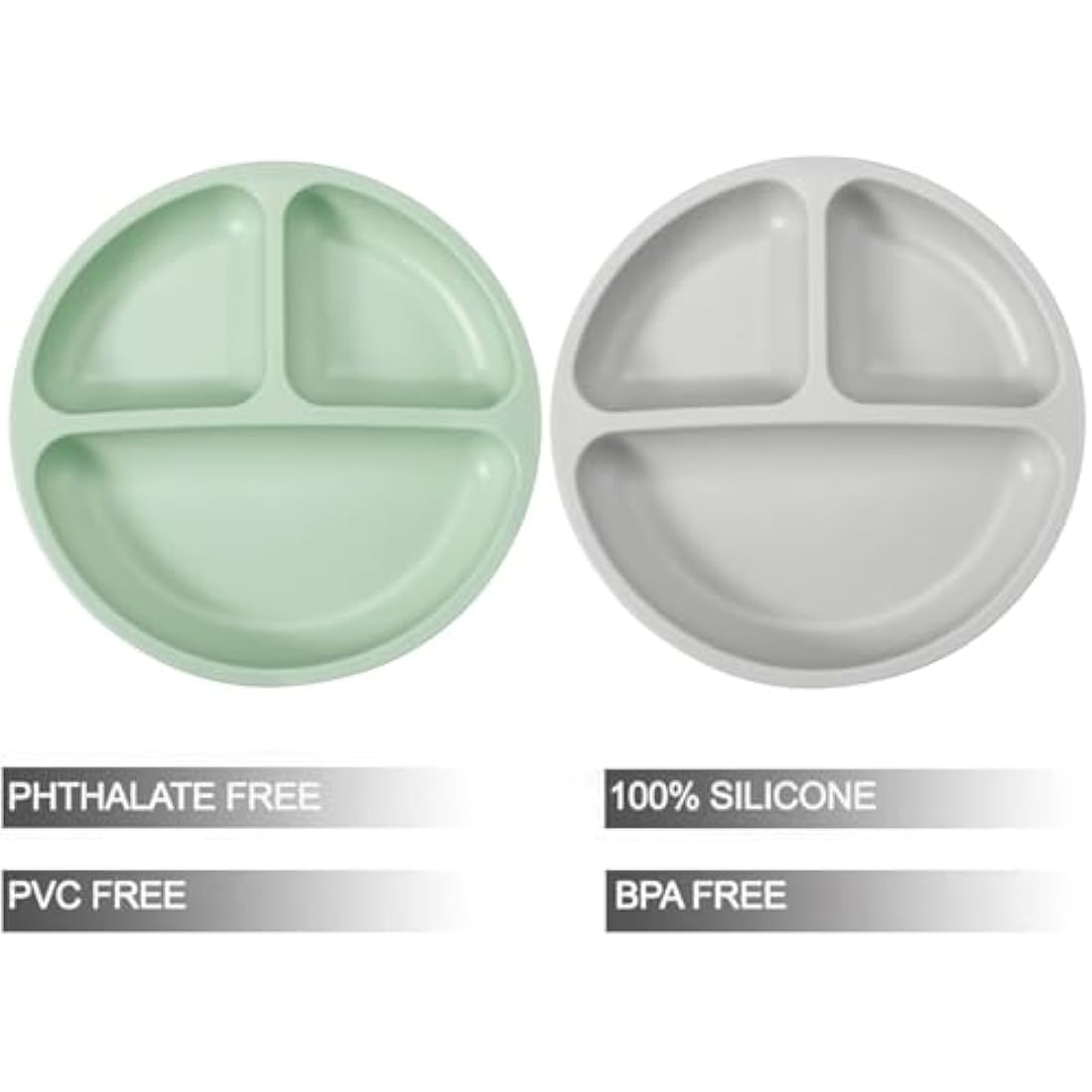 PandaEar 2-Pack Silicone Suction Plates for Babies Weaning with 2 Baby Spoons - Divided Plates for Toddlers and Kids Childrens - Unbreakable Baby Plates with Sections