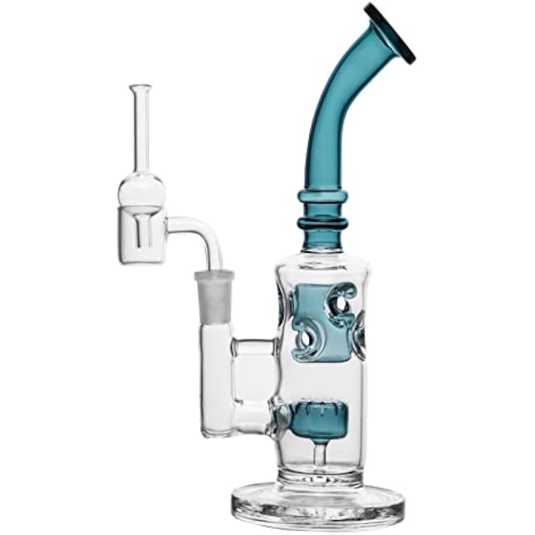 Glass Honeycomb Bong Handmade Water Pipe Perc Wax 14.4mm Bongs with Quartz Banger Cap Bowl for Bongs (Bong with quartz banger and bowl)