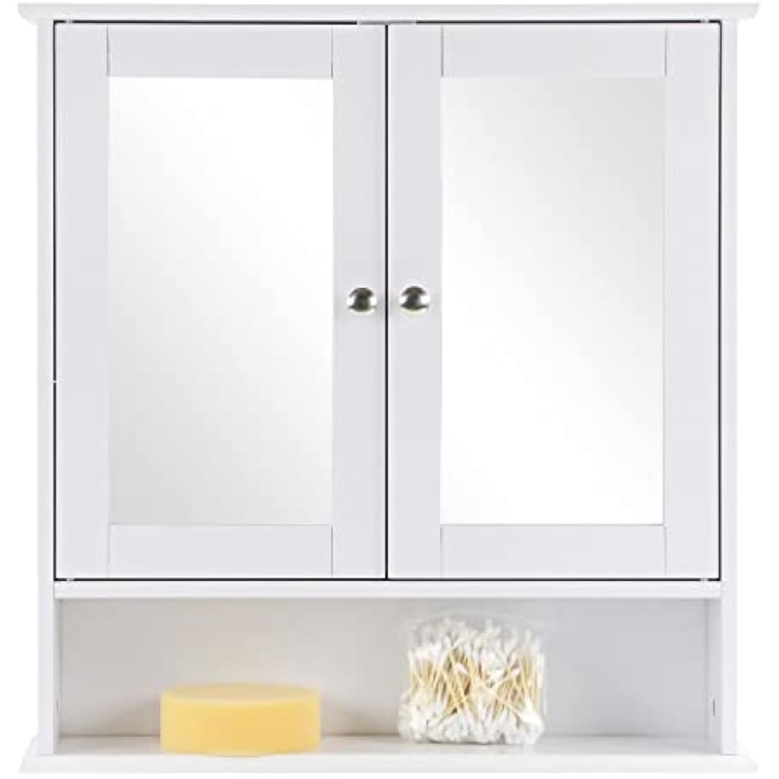 Taylor & Brown Maine White Double Mirrored Door Bathroom Cabinet with Storage Shelf Bathroom Home Furniture Decorative Stylish Design