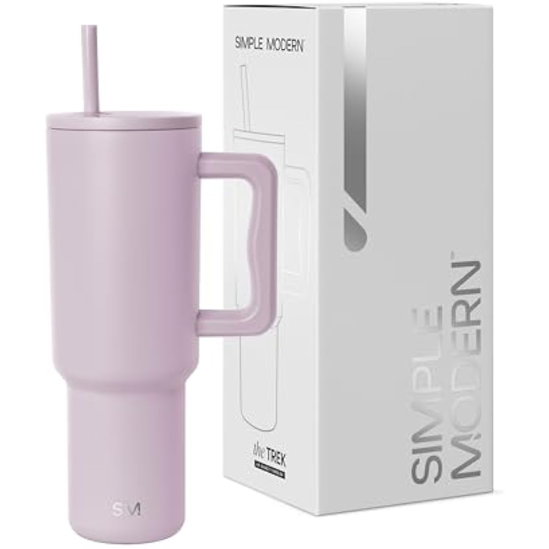 Simple Modern Tumbler 40 oz with Handle and Straw | Insulated Stainless Steel Water Bottle Iced Coffee Cup Travel Mug | Gifts for Women & Men | Trek | 1180ml | Lavender Mist