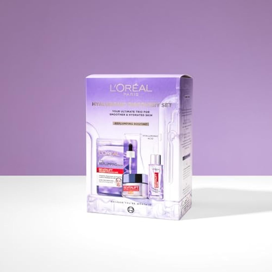 L'Oréal Paris Hyaluronic Discovery Set Gift Set - Revitalift Filler 1.5% Hyaluronic Acid Serum, Day cream and Replumping Tissue Mask