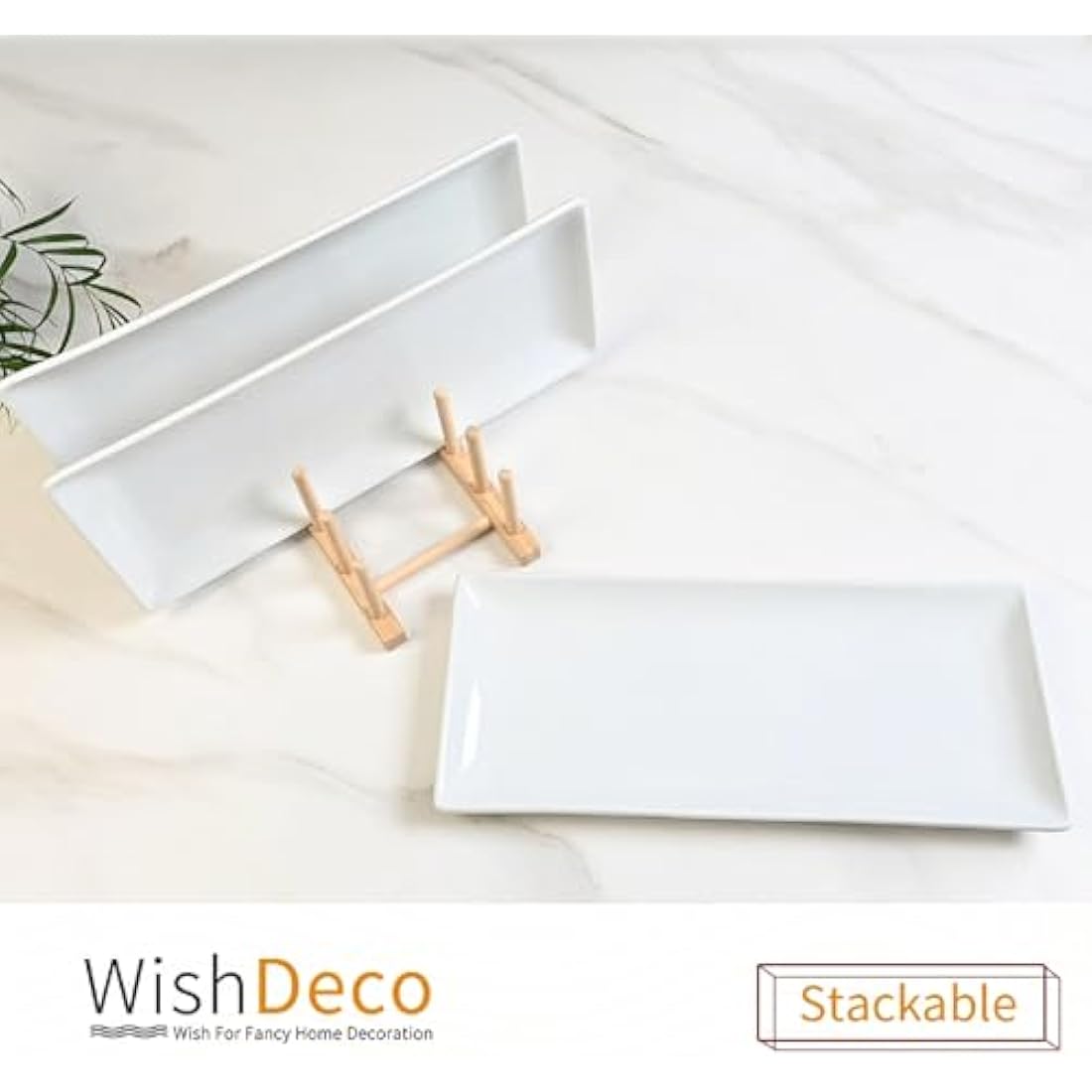 WishDeco Ceramic Serving Platters Set of 3, White Rectangular Plates L35 cm x W15 cm, Large Serving Trays 14 inch, Porcelain Serving Dishes, Party Platters for Dessert, Buffet, Snack, Steak, Fruit