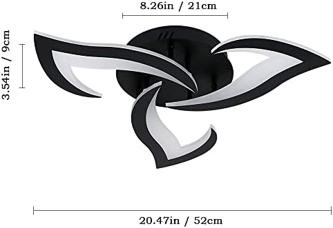 SENQIU Modern LED Ceiling Light, 36W 3 Heads Petals LED Ceiling Lights, Cool White 6500K, Flower-Shaped Chandelier Lighting Fixture for Living Room Bedroom Dining Room, Black