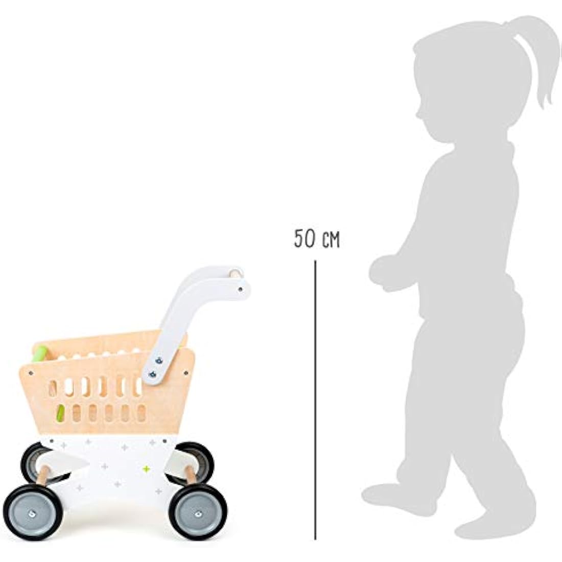 small foot 11161 Wooden shopping trolley, accessory for shop and role play, from 3 years old