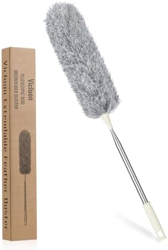 Vicloon Extendable Microfiber Duster, Feather Duster with Extra Long 96 inches Telescopic Pole and Bendable Head,Washable,Hand Duster for Cleaning High Ceiling Fans, Cars, Blinds, Cobweb (Grey)