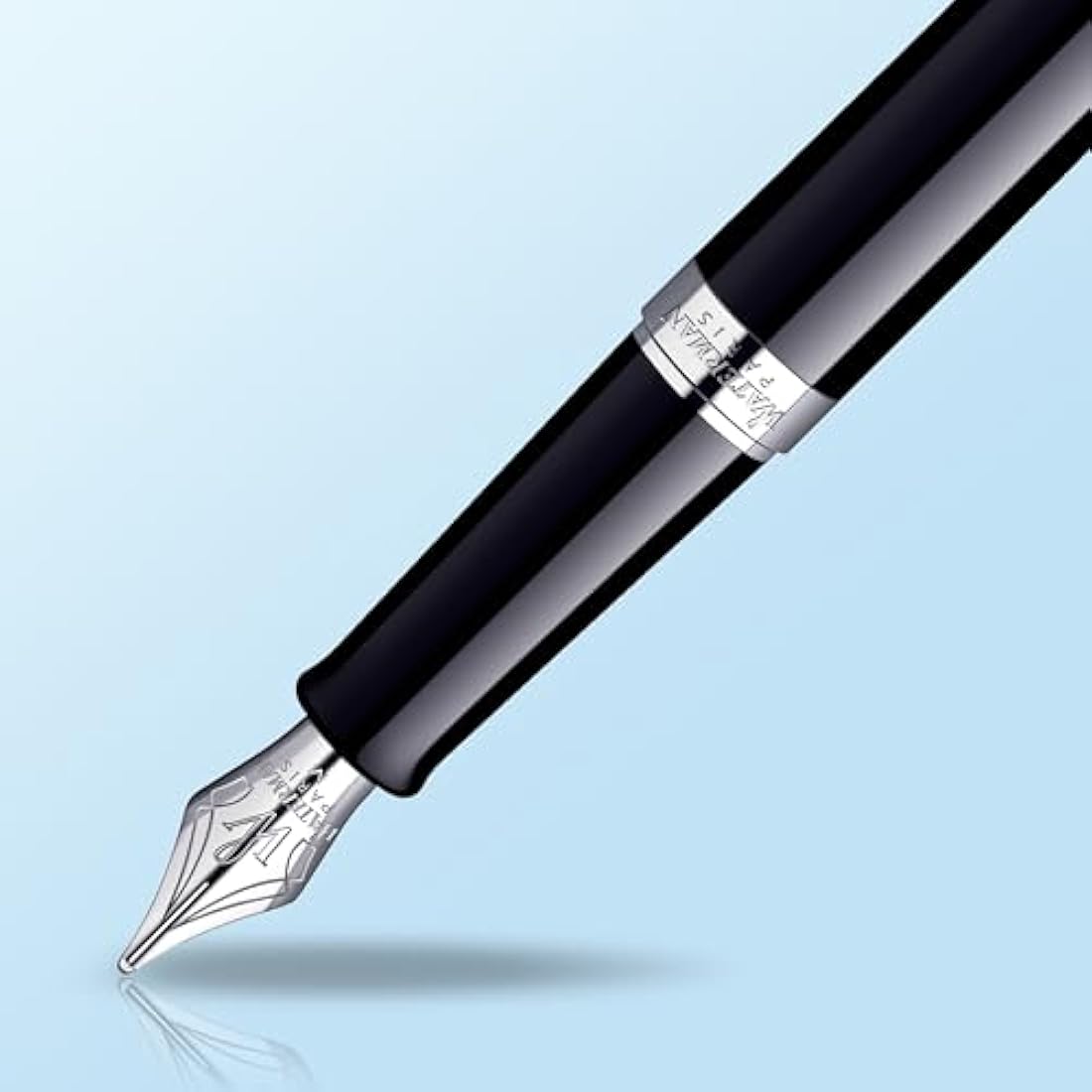 Waterman Hémisphère Fountain Pen | Gloss Black with Chrome Trim | Medium Nib | Blue Ink | Gift Box